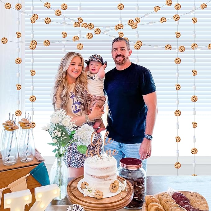 Jollyboom Milk & Cookies Birthday Party Decorations - Hanging Dot Garland Banner Streamer for Sweet 1st Birthday Chocolate Chip Drinks Bottle Boys & Girls