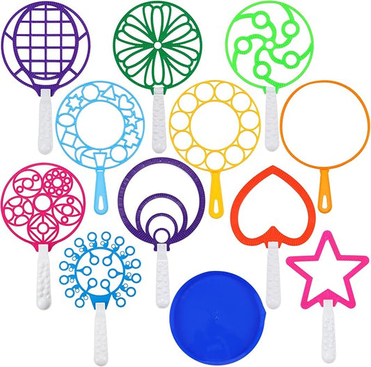 Large Bubble Wands Set with Tray for Kids Toddlers, 12 PCS Plastic Big Giant Bubble Wand Kit Toys Bulk for Summer Outdoor Playtime Activity Party Favors Gifts Birthday Games