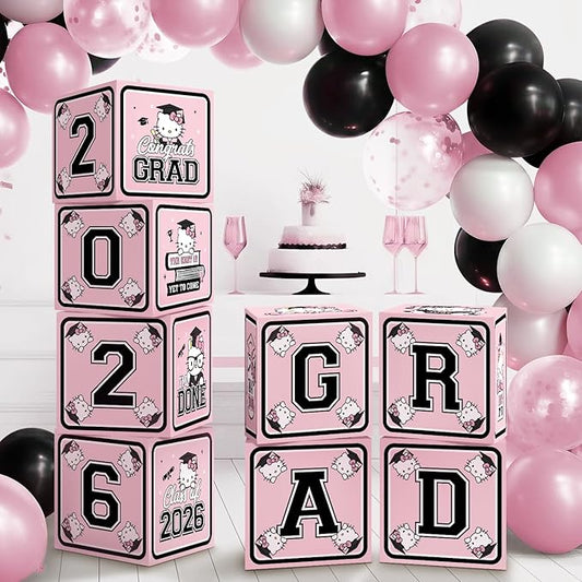 2026 Graduation Decorations, Pink Graduation Party Decorations Graduation Balloons Arch Kit Boxes With Letters 2026 Grad for Middle School High School College ect.