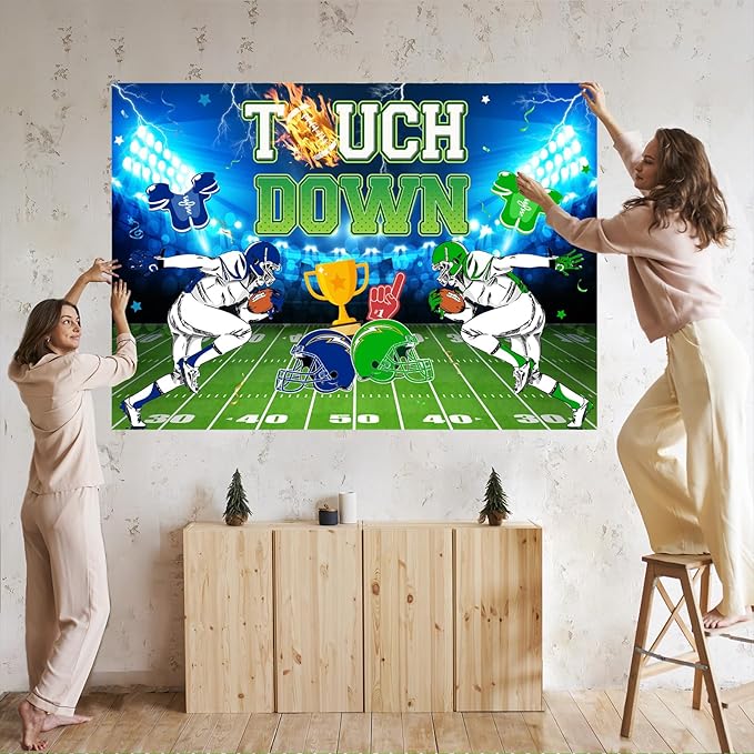 Mocsicka Touch Down Football Backdrop American Football Field Sports Stadium Photography Background Boys Sports Theme Birthday Party Decoration Banner (8x6ft(96''x72''), Green)