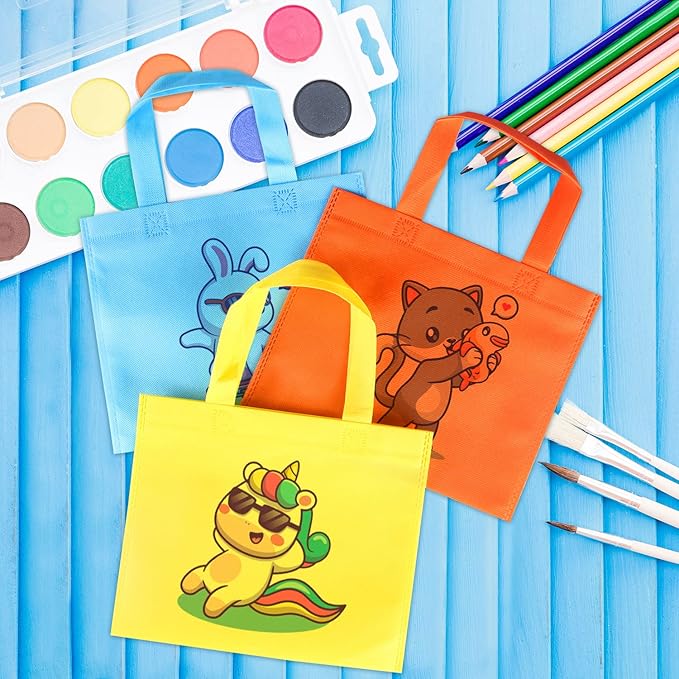 60 Pieces Non-Woven Gift Bags, Treat Tote Bag with Handles, 10 Colors Party Favor Bags for Baby Shower, Birthday, Rainbow Party Supplies