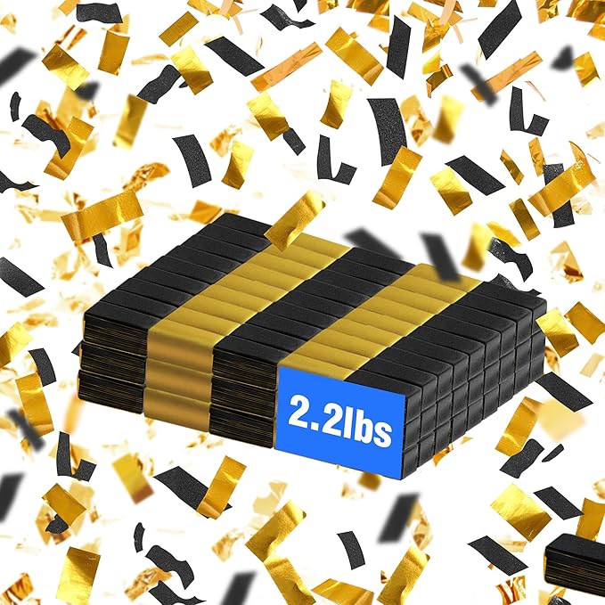 Black & Gold Bulk Confetti Paper 2.2lbs/1kg – Biodegradable Tissue Paper Confetti, Non-Staining, Fire-Resistant | Parties, Events, Graduation, Confetti Launcher Machine Refill