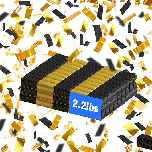 Black & Gold Bulk Confetti Paper 2.2lbs/1kg – Biodegradable Tissue Paper Confetti, Non-Staining, Fire-Resistant | Parties, Events, Graduation, Confetti Launcher Machine Refill
