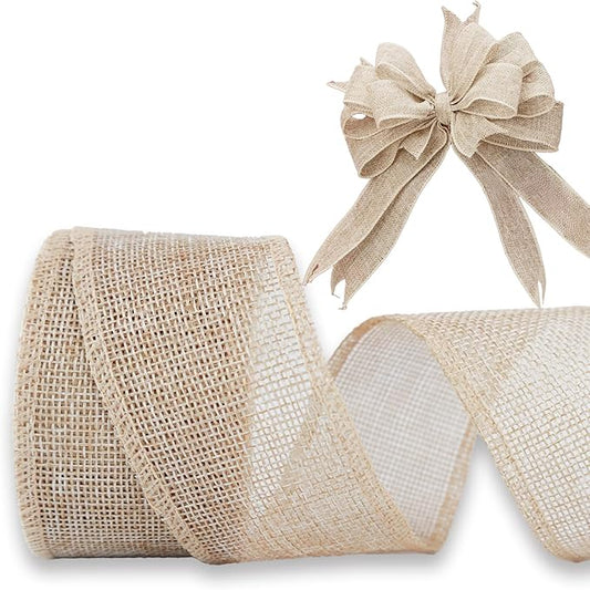 Burlap Ribbon 2 inch X 10 Yard Natural Burlap Woven Ribbon DIY Handmade Edging Production Wreath Holiday Decoration Gift Ribbons for Gift Wrapping Jute Linen Ribbons