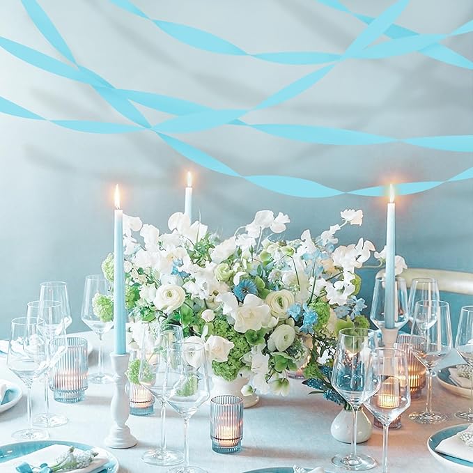 8 Rolls Crepe Paper Streamers, Light Sky Blue Streamers Party Decorations for Baby Shower Birthday Gender Reveal Under The Sea Party