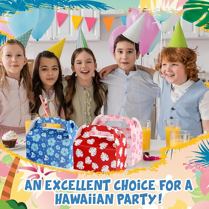 Marspark 12 Pack Hawaiian Themed Cartoon Birthday Party Supplies, Paper Gift Boxes, Cartoon Candy Treat Boxes for Birthday Party Decorations(Flower Pattern)