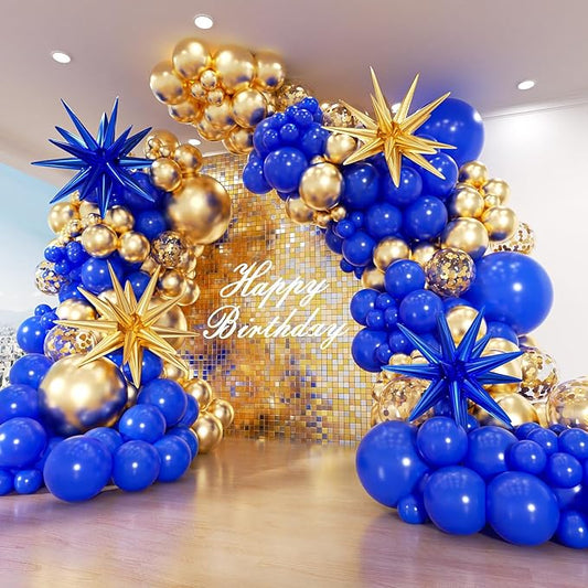 Royal Blue and Gold Balloon Arch Garland Kit 153pcs with Star, 22 18 12 10 5in Different Size Blue Gold Confetti Latex Balloons for Baby Shower Birthday Anniversary New Year Party Decorations