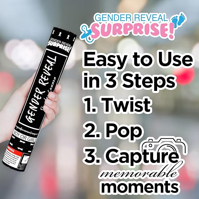 Gender Reveal Surprise - Purple Gender Reveal Powder Cannon - Easy to Use Purple Powder Cannon for Baby Gender Reveal Parties, Baby Showers & More - Colorful Powder Popper - 12 Inch - 2 Pack