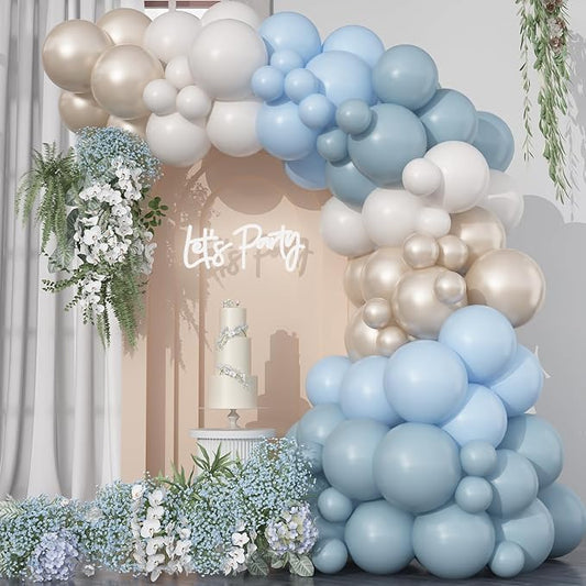 HILAVO Dusty Blue Balloon Arch Kit Retro Slate Light Pastel Blue Beige Cream Sand White Neutral Party Balloons Garland Kit for Boys Bridal Baby Shower Gender Reveal Birthday Wedding Party Decorations