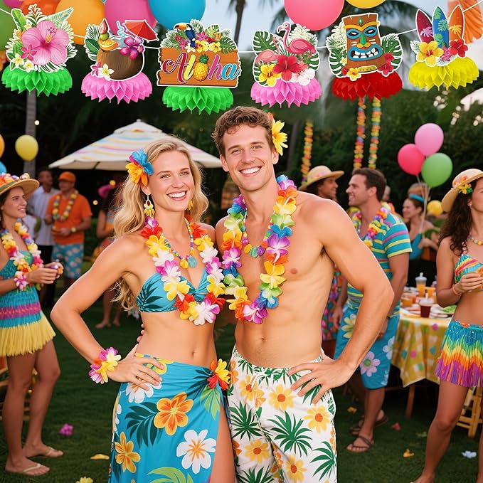 JULMELON 8PCS Hawaiian Luau Party Decorations Honeycomb Centerpieces, 3D Double Side Luau Centerpieces for Tables Tropical Hawaiian Birthday Themed Party Decorations Supplies