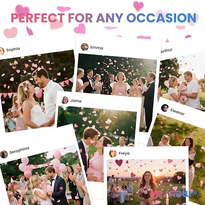 Gender Reveal Poppers Pink, Baby Girl Confetti Cannons 2 Pack with Heart Shaped Confetti for Baby Shower, Birthday, Gender Reveal Party Supplies - 12 inch