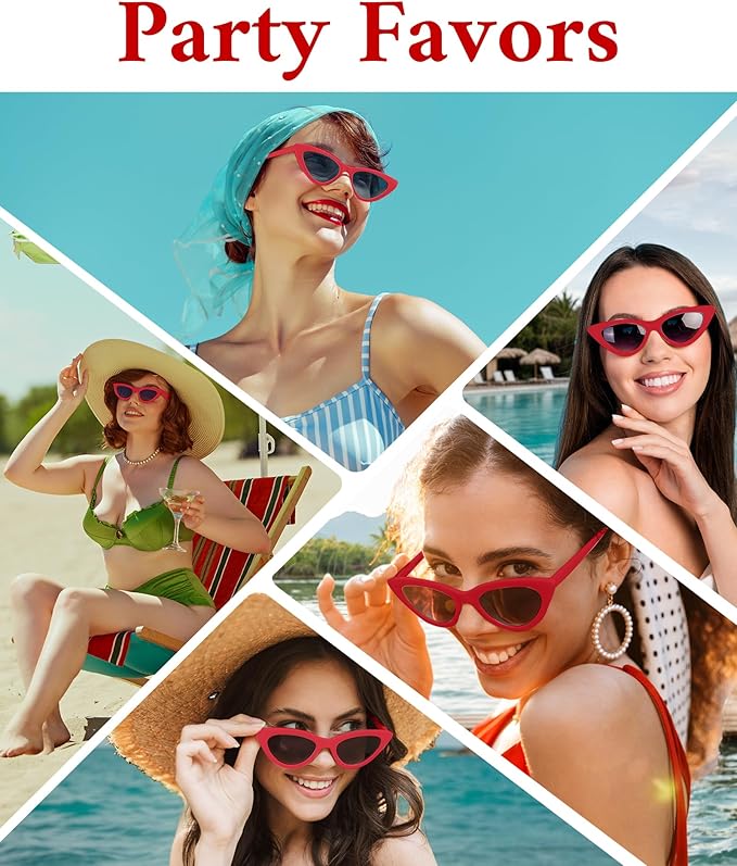 PLULON Vintage Narrow Cat Eye Sunglasses Women Men Sun Glasses Retro Cateye Boys Girls Birthday Summer Beach Pool Party