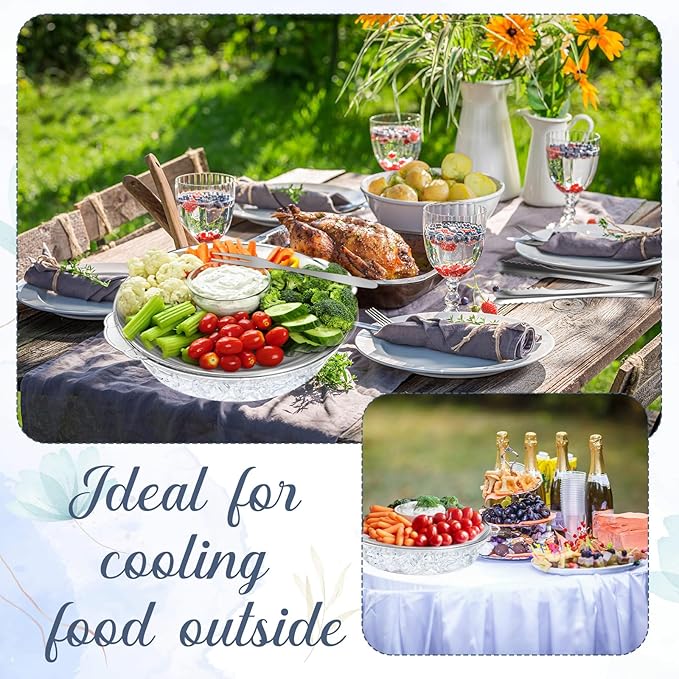 Baderke 6-Pack 11.8" Chilled Serving Tray Set with Ice Underneath, Stainless Steel Clip, Fruit Fork; Modern Round Iced Platter for Parties, Shrimp Cocktail, Oysters, Crawfish, Fruits