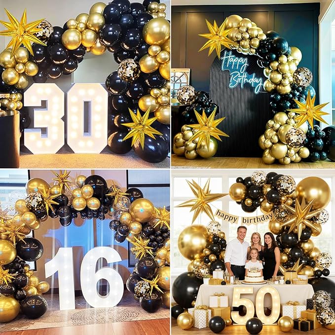 KARLURE Black and Gold Balloons Arch Kit with Black Gold Confetti Balloons for 2026 Graduation Decorations Class Grad Men Birthday Party Prom Retirement Masquerade Anniversary Party Decorations