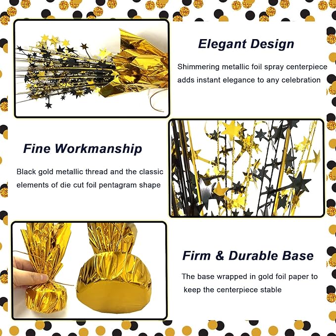 FUBININA 6 Pack 2026 Graduation Table Centerpiece Party Decoration Metallic Foil Spray Centerpiece Glitter Decor Star Tabletop for Graduation New Year Birthday Holiday Party Favor, Black and Gold