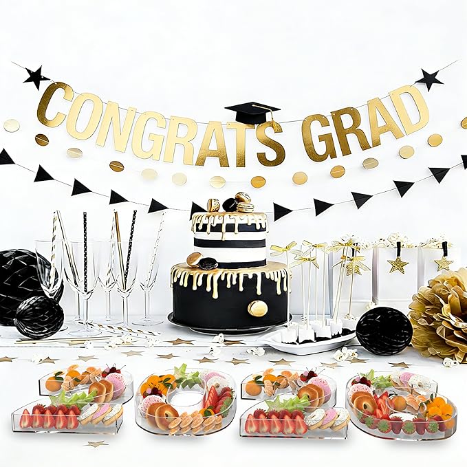 2026 Graduation Decorations, Graduation Centerpieces for Tables, 11" Acrylic Charcuterie Number Fillable Board for Chocolate Candy Snack, Food Serving Tray for Grad Party Supplies