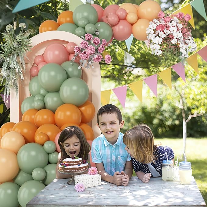 HILAVO Sage Green and Pink Balloons Arch Fairy Wildflower Spring Retro Dusty Pink Olive Green Burnt Orange Beige Balloons Garland for Boho Baby in Bloom Baby Shower Floral Safari Birthday Party Decor