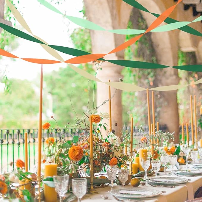 8 Rolls Crepe Paper Streamers, Green and Orange Streamers Party Decorations for Fall Little Cutie Baby Shower Bridal Shower Wedding Birthday Fruit Party