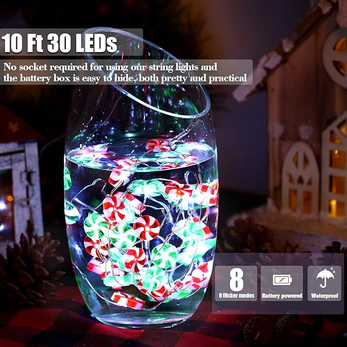 Mudder Candy String Lights Decorarion 10ft with 30 LED 8 Modes Battery Powered Gifts Fairy Lights for Party Classroom Festival Wedding Birthday Bedroom Home Outdoor Indoor(Red and Green)