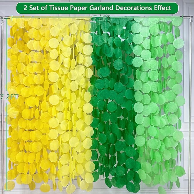205Ft Yellow Green Party Decorations Ombre Green Yellow Circle Dot Backdrop Garland Tissue Paper Polka Dots Hanging Streamer for Spring Summer Birthday Engagement Wedding Bridal Shower Party Supplies