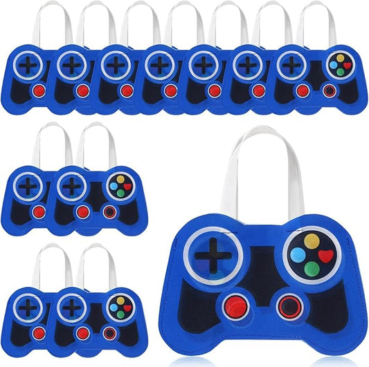 Silkfly 12 Pcs Video Game Party Favor Bags Non Woven Reusable Gaming Goodie Treat Gift Bags with Handles Gaming Party Supplies Class of 2026 Graduation Favors (Blue)