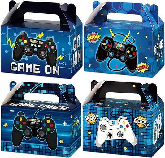 24 Pieces Video Game Party Boxes Gamer Party Favor Candy Goodies Treat Boxes Bags for Kids Boys Video Game On Gaming Birthday Party Decorations Supplies 6 x 3 x 3.5 Inches（Blue）
