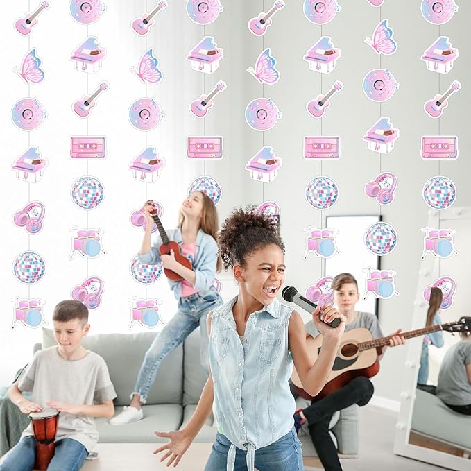 Daifunli 8 Pcs Music Party Decorations Popular Singer Birthday Hanging Garlands Banner Iridescent Holographic Disco Guitar Piano Butterfly Paper Cutouts Streamer for Girls Music Lover Supplies