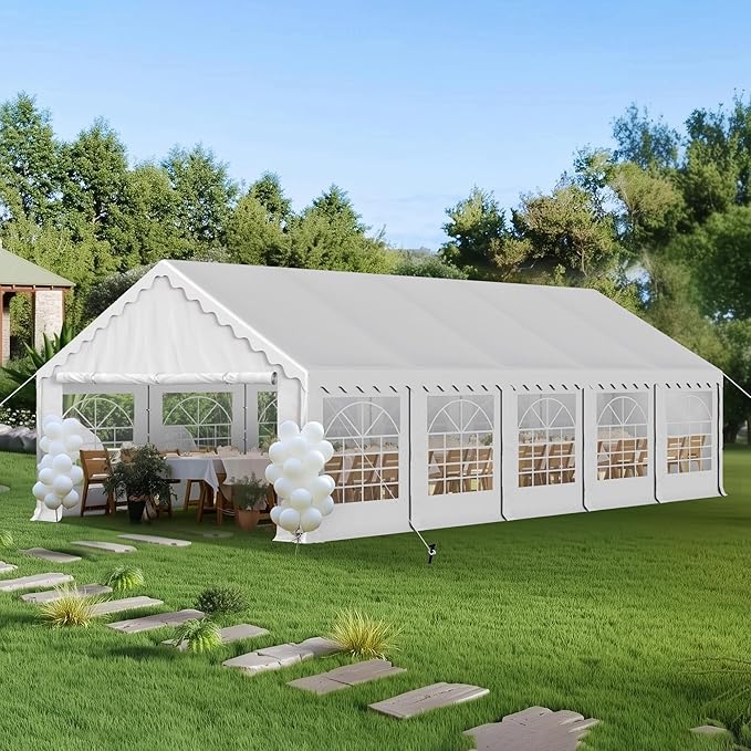PHI VILLA 16x32 Outdoor Heavy Duty Party Tent, Large Party Canopy Wedding Event Tent with Removable Sidewalls & 4 Storage Bags for Patio Outdoor Garden Events, White