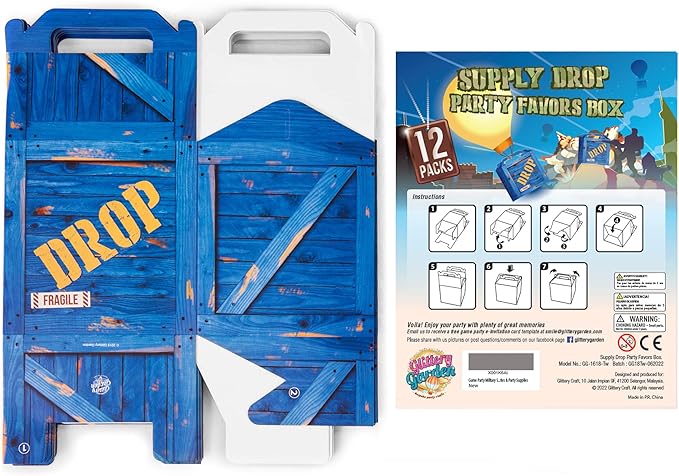 Glittery Garden Game Party Military Supply Loot Drop Box Party Favors. Decoration and Gift Bags, Gaming-Themed Birthday Activities and Party Supplies (12-pack)