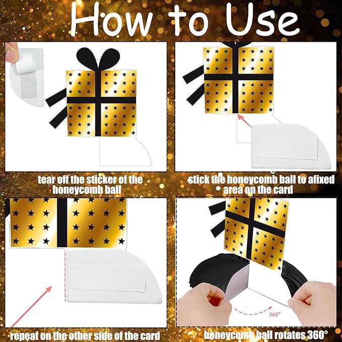 Happy New Year Honeycomb Centerpieces 2026 New Year's Eve Table Decorations 12Pcs New Year Theme Party Supplies Black and Gold Cheers to 2026 Centerpieces for Countdown Party Decor
