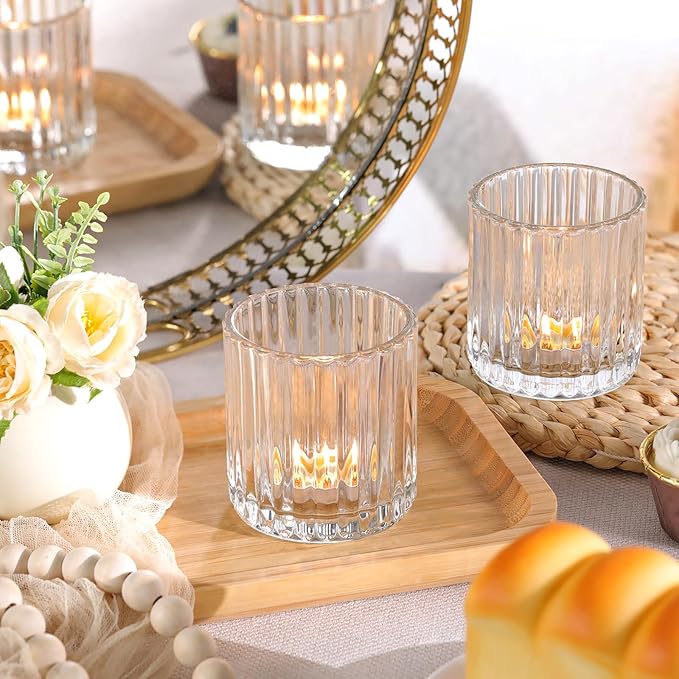 Glass Large Votive Candle Holder Set of 8, Tea Lights Candle Holders for Wedding Table Centerpieces, Boho Decor, Home Dinner Birthday Party Decor, Bridal Shower and Holiday Decorations