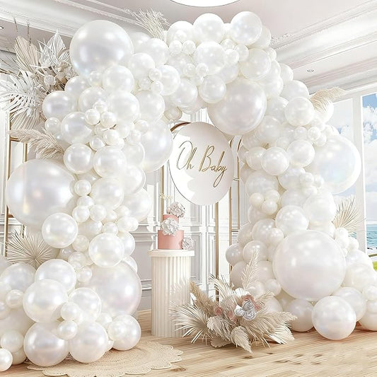412pcs Pearl White Balloons Different Sizes 18 12 10 5 Inch, White Balloon Garland Arch Kit for Engagement Baby Shower Birthday Wedding Party Decorations