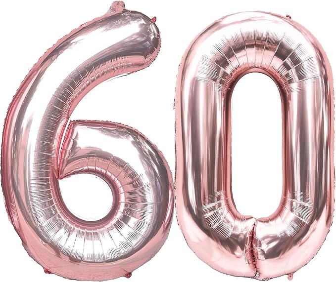 FIROMI 60 Foil Number Balloons Rose Gold 40-inch Big Giant Jumbo Mylar 60 Balloon Numbers for 60th Birthday Party Anniversary Decoration