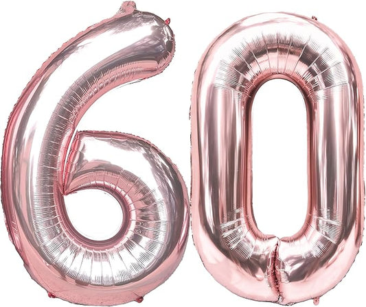 FIROMI 60 Foil Number Balloons Rose Gold 40-inch Big Giant Jumbo Mylar 60 Balloon Numbers for 60th Birthday Party Anniversary Decoration