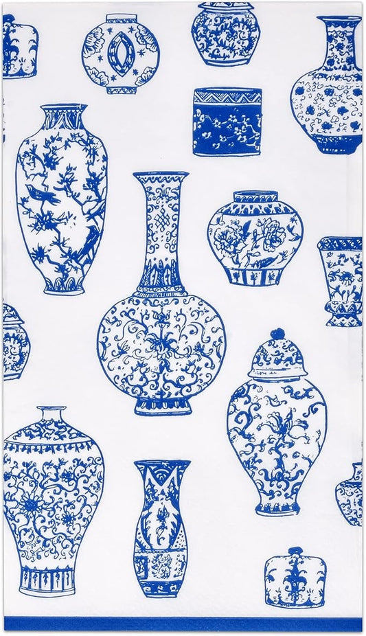 Gift Boutique 100 Blue Floral Vase Guest Napkins 3 Ply Disposable Paper Hand Towels for Bathroom Wedding Holiday Bridal Shower Birthday Party Decor