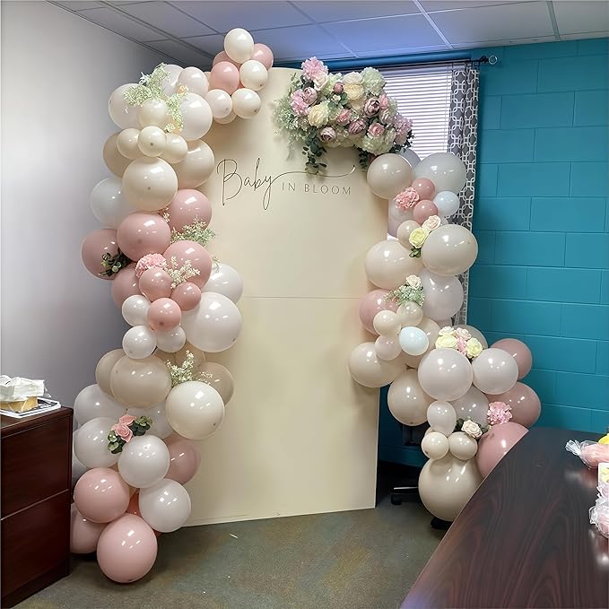 Dusty Pink Balloons, 60Pcs Pastel Light Pink and White Balloon Beige Sand White Champagne Gold Latex Neutral Balloons for Women Birthday Boho Wedding Baby Bridal Shower Party Mothers Day Decorations