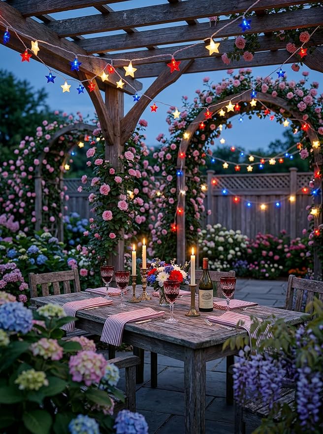 4th of July Decoration Lights, 12FT 20 LED Red White and Blue Star String Lights, Plug in Fairy Lights Waterproof Connectable for Indoor Outdoor Independence Day Decor