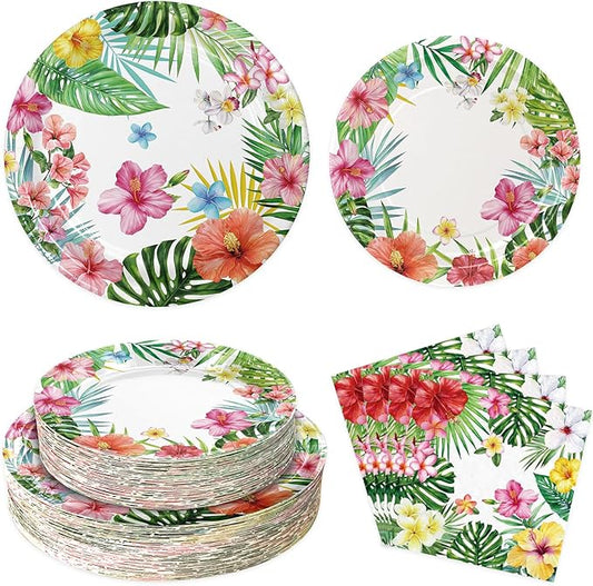180PCS Hawaiian Luau Party Supplies – Hawaiian Tropical Paper Plates and Napkins Set, Aloha Luau Party Tableware Supplies for Summer Birthday Party Supplies Decorations