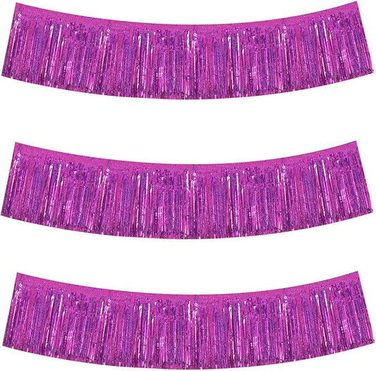 BEISHIDA 3 Packs Metallic Foil Fringe Garland Laser Rose Red Wall Hanging Tinsel Fringe Banners for Car Floats Bridal Shower Wedding Birthday Valentine's Day Anniversary Party Decoration(30 Feet)