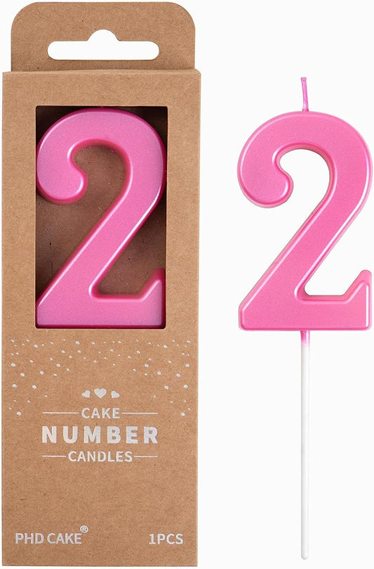 PHD CAKE 2.76 Inch Modern Pink 2 Number Birthday Candles, Pink Number Candles, Cake Number Candles, Party Celebration