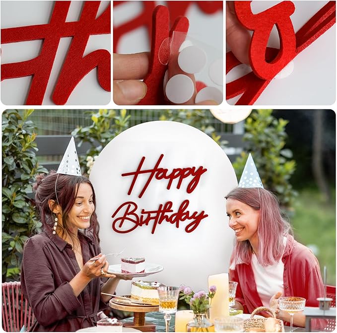 Red Happy Birthday Sign for Backdrop - Felt Happy Birthday Letters for Balloon Arch Party Wall Decor Large Happy Birthday Signs for Boys Girls Women Party Baby Shower Decorations
