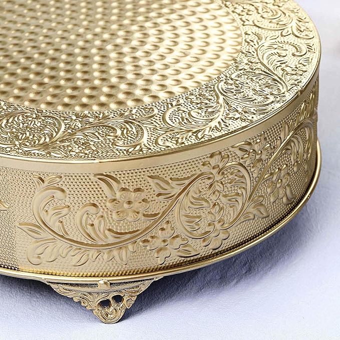 Efavormart 14" Gold Round Embossed Metal Cake Plateau Stand, Cake Riser for Holiday & Birthday Party Decor