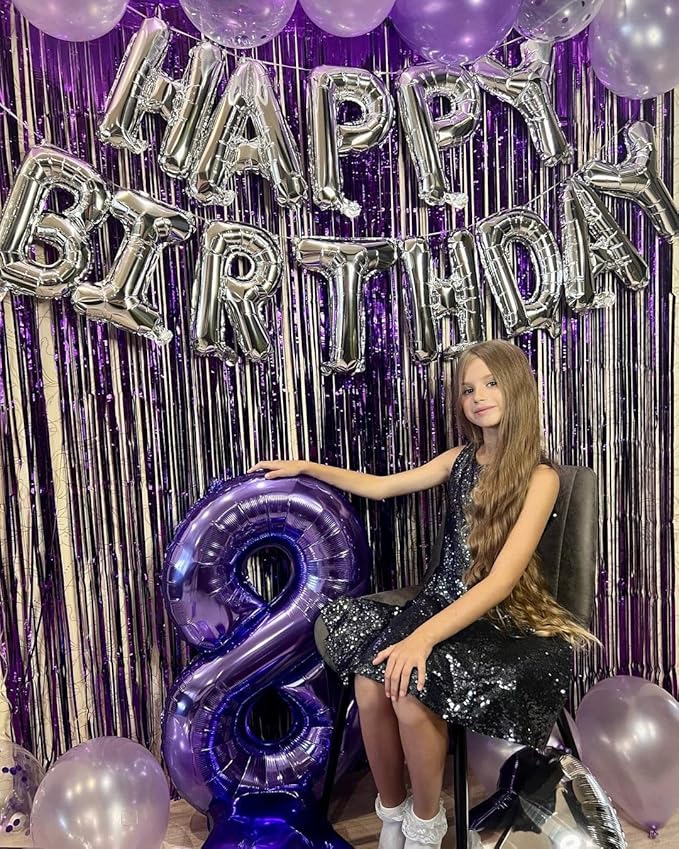 Silver Happy Birthday Balloon Banner, 16 Inch Foil Mylar Happy Birthday Balloons Letters, Reusable Happy Birthday Sign, Silver Birthday Decorations for Women, Men, Boys and Girls