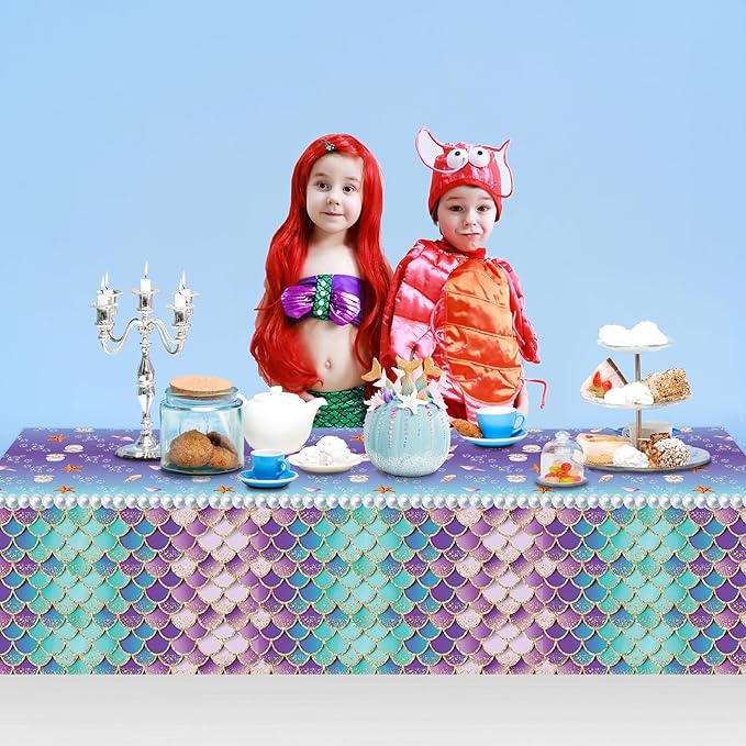 Mocsicka Mermaid Birthday Backdrop and Tablecloth Bundle Party Decorations