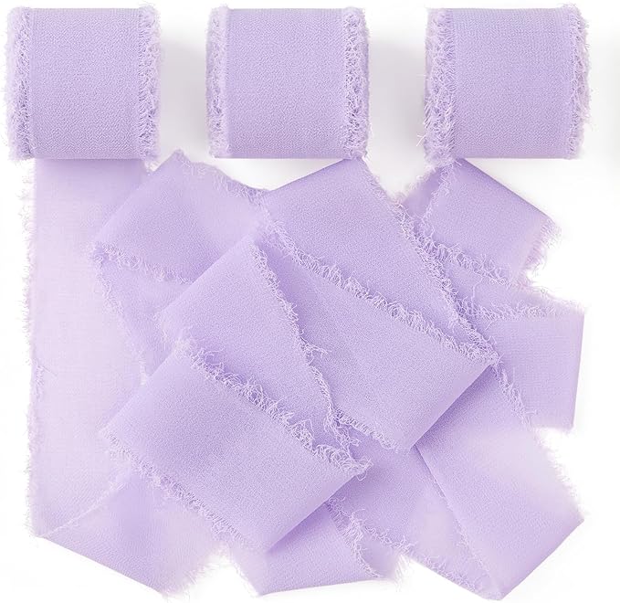 Lavender Chiffon Ribbon 1.5" x 21 Yd Handmade Fringe Silk Chiffon Fabric Ribbon for Gift Wrapping Wedding Invitation Bridal Flower Bouquet DIY Crafts Home Decor