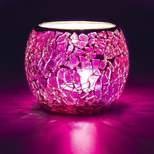 Rancco Glass Votive Candle Holder for Tealight, Romantic Mosaic Cracked Candle Holder, Candle Lamp Aromatherapy Candlescape Bowl for Valentine's Thanksgiving, Christmas Table Centerpiece, Party Decor