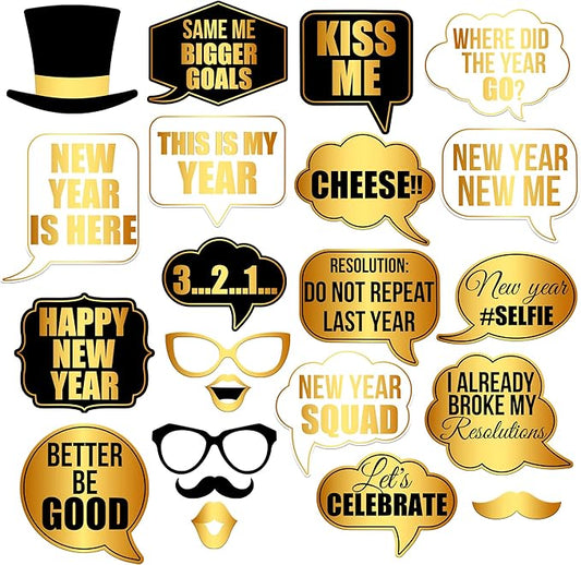 KatchOn, New Years Photo Booth Props - Pack of 22 | NYE Photo Booth Props for New Years Eve Party Supplies 2026 | New Years Decorations 2026 | New Year Photo Props for NYE Decorations 2026