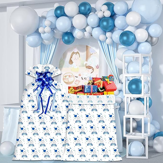 2 Pcs Large Gift Bags Jumbo Gift Bags Little Elephant Gift Bag for Giant Gift, 48"x 36" Oversized Extra Large Plastic Storage Bag with 2 Pcs Pull Bows for Huge Birthday Presents Baby Shower Child's Gender Reveal Party