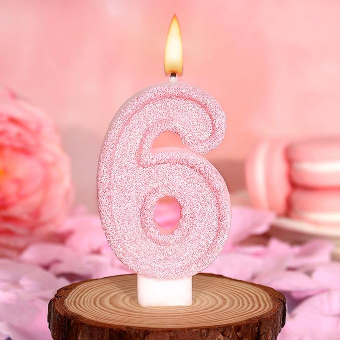 Cute Number 6 Birthday Candle, Glitter Pink Number Candles, Birthday Cake Topper Decoration, Party Supplies Anniversary Celebrations