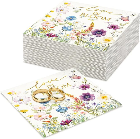 100 Pcs Cocktail Napkins Bulk, Love in Bloom Floral Paper Napkins Disposable, Everyday Beverage & Dinner Napkins for Wedding, Bridal Shower, Party Decorations, Bathroom Guest Towels